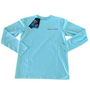 Salt Life Youth Medium SLX Long Sleeve Fishing Shirt Aqua UV Protection Rash Gua